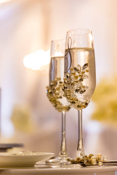 Beautiful glasses for a wedding reception close up