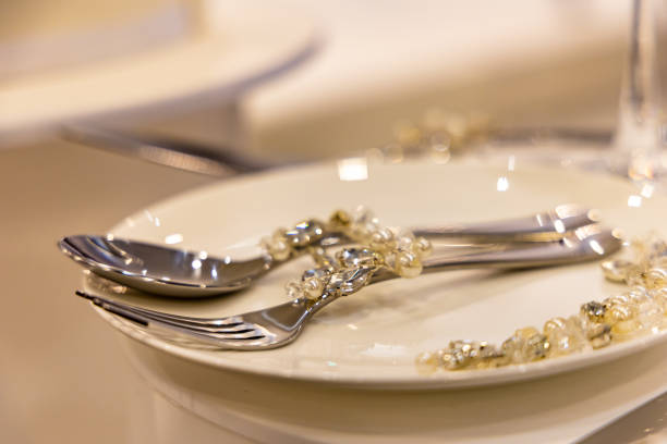 Beautiful wedding cake cutlery close up
