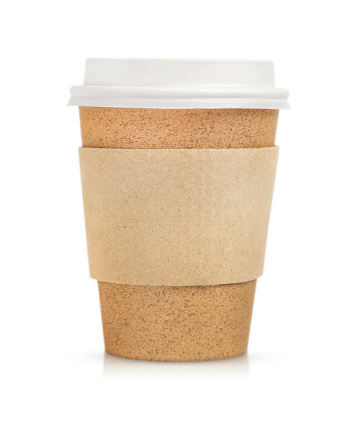 istock brown paper coffee cup with a white lid, highlighted on a white background. 2196433377