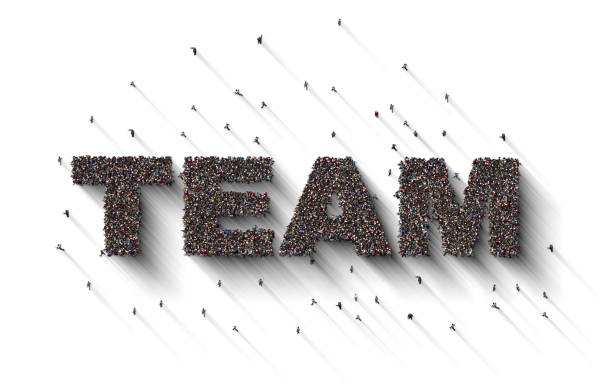 Large Crowd of People Forming TEAM Text on White Background