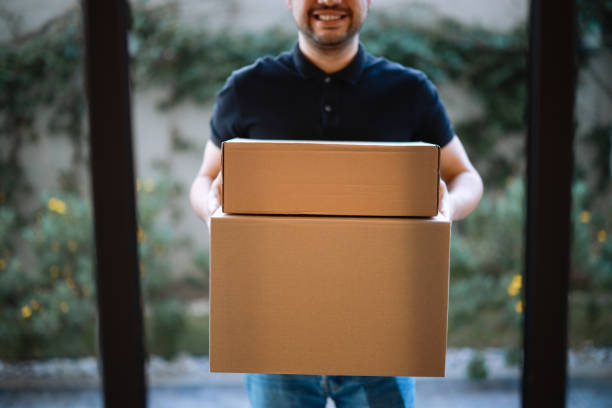 Delivery truck. Transportation cars and people. Place your luggage on the trolley. Carry luggage by car. The person who delivers the package. 3D rendering