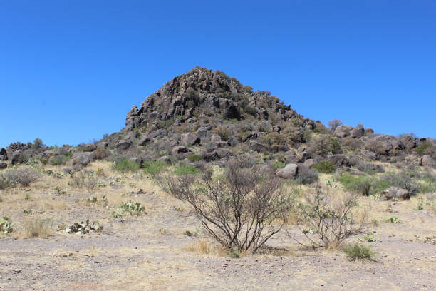 istock Rocky brown hill at Jeff Davis County in Texas with a scrub tree in front of it 2196439049