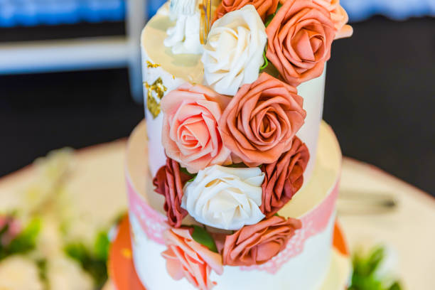 istock Beautiful colorful wedding cake close up 2196439780