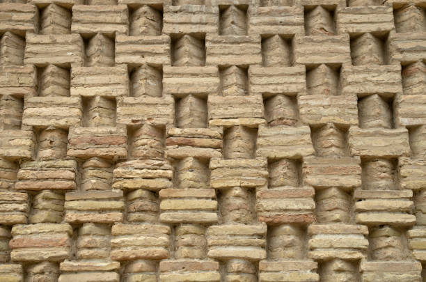 Ancient brick walls with decorative elements in Uzbekistan, Asia