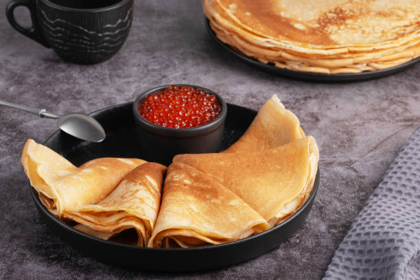 istock Freshly baked pancakes with red caviar 2196451291