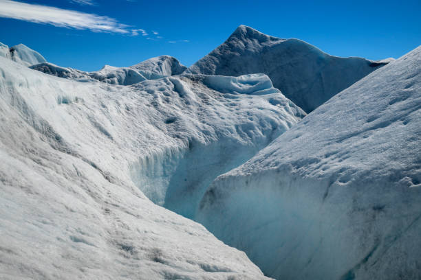 landscape with a turquoise river inside the Greenland Ice Sheet during an expedition with amazing ice formation, Kangerlussuaq area, Greenland
