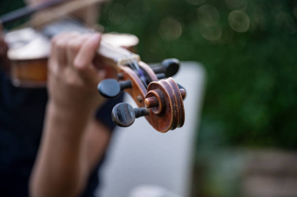 istock Closeup of a violin scroll in action 2196459140