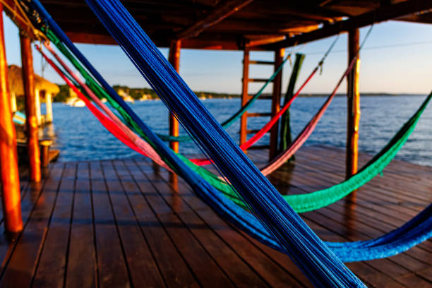 Hammocks in Bacalar lagoon in Quintana Roo