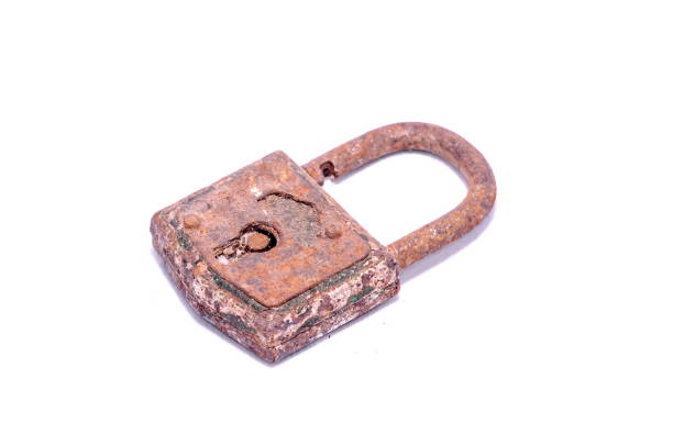 Old Antique Vintage Padlock on a White Background