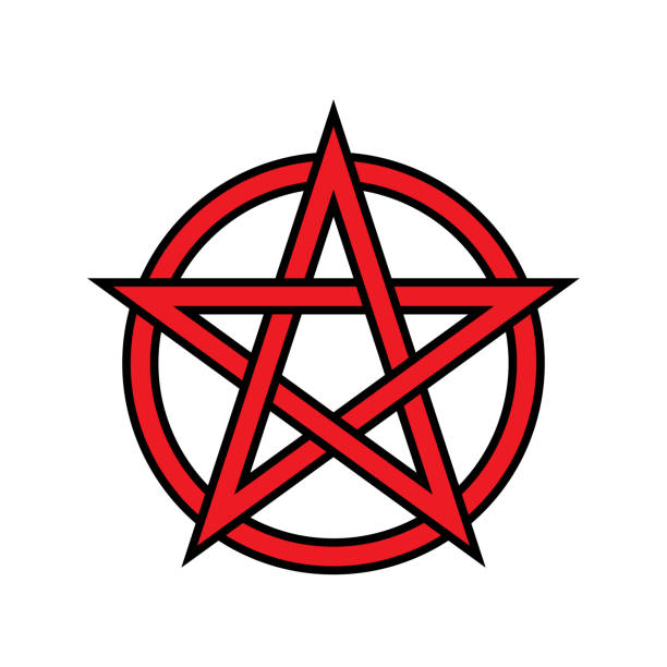 istock Red celtic knot pentacle symbol icon. Clipart image isolated on white background 2196467720