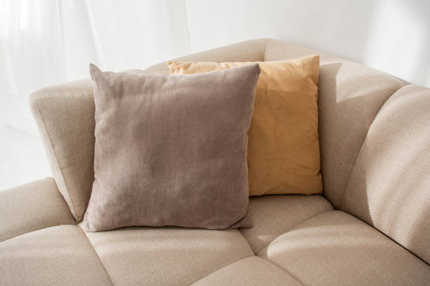 istock Cozy modern couch with decorative cushions in a bright living space 2196471824
