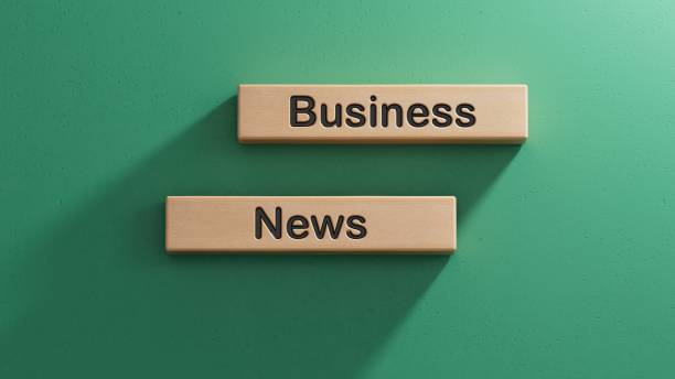 Text BUSINESS NEWS. Business concept. Wooden cube blocks. Copy space.3D rendering on green background.