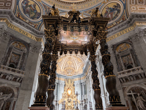 Vatican City, The Vatican - December 16, 2024: Canopy over the high altar in St. Peter's Basilica