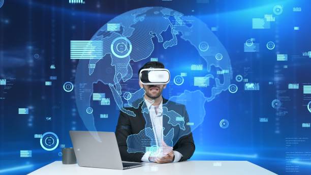 istock Manager wearing VR glasses while looking at global communication. Apparatus. 2196487221
