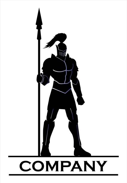 knight warrior holding spear silhouette of knight warrior holding spear spear icon stock illustrations