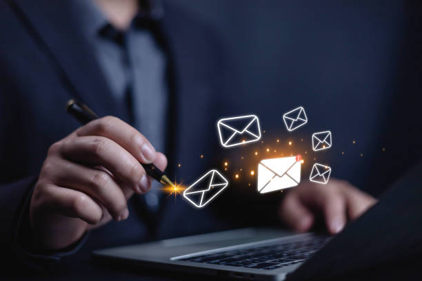 istock Sending email notification alert concept, Receiving laptop computer message alert, digital technology email on virtual screen, Inbox, internet technology 2196492254