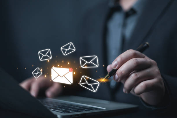 istock Sending email notification alert concept, Receiving laptop computer message alert, digital technology email on virtual screen, Inbox, internet technology 2196492255