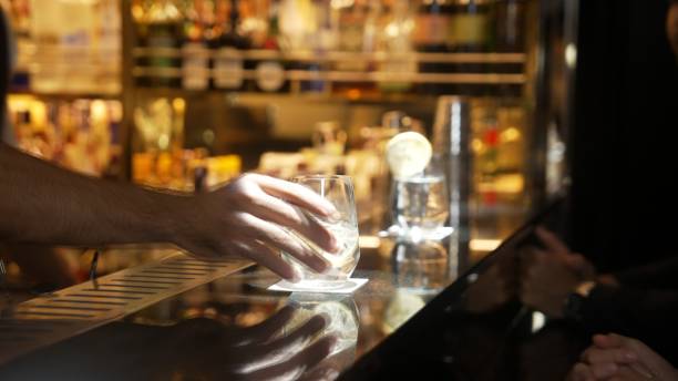 istock Smart bartender serving gin fizz or tonic with sliced lemon at bar. Vinosity. 2196499056
