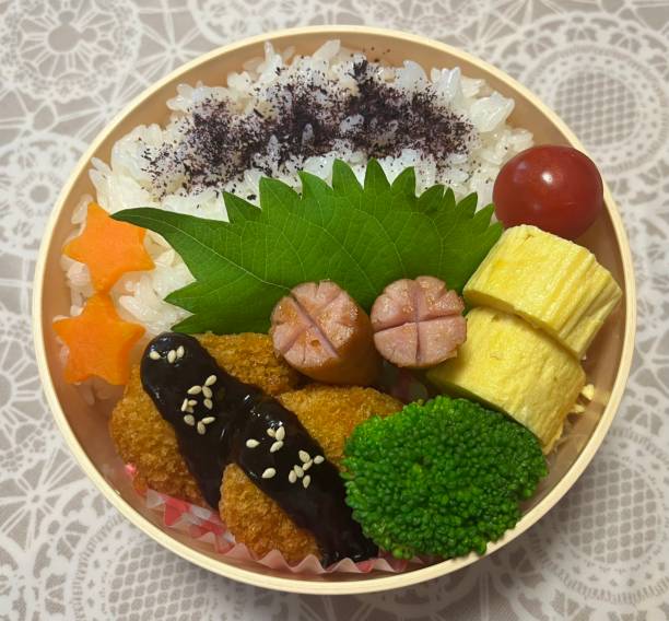 A traditional Korean dosirak, beautifully arranged with rice, assorted banchan, and savory proteins. Balanced and visually inviting, it’s a portable meal packed with vibrant flavors.