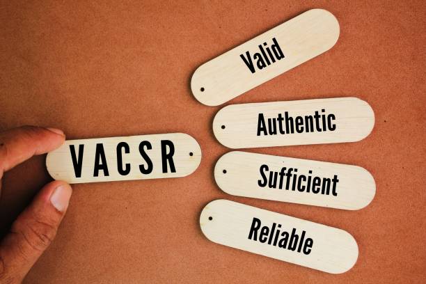 istock hand holding a stick with letters and word VACSR principle Valid, Authentic, Sufficient, Current, and Reliable confirms complete fairness and accuracy 2196500910