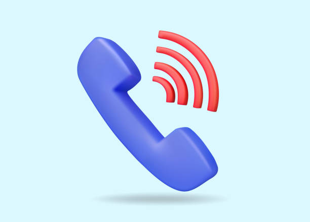 istock 3D vector render illustration of blue minimalist phone headphone icon set that is making a call Along with the red signal wave symbol, which represents calls, communication, incoming calls. 2196501036
