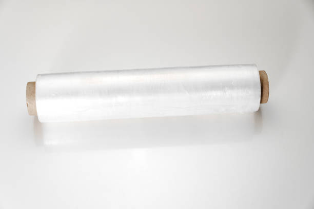 istock a roll of packaging stretch film on a white table. 2196503266