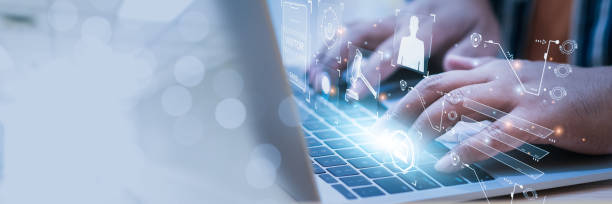 istock Futuristic online auction technology concept, Businessman Offer price with computer, network bid winner highest bidder in final lift, auctioned business competition, e-auction, online bidding. 2196507909