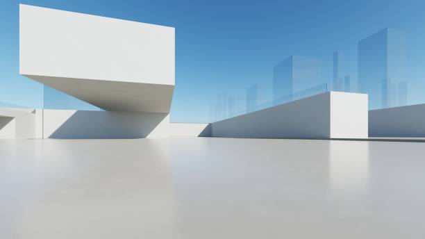 istock 3d render of abstract modern architecture with empty cement floor, minimal exterior, car presentation background 2196508584