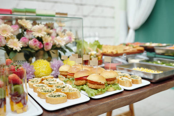 istock Arrangement Various Dishes On Trays 2196510257