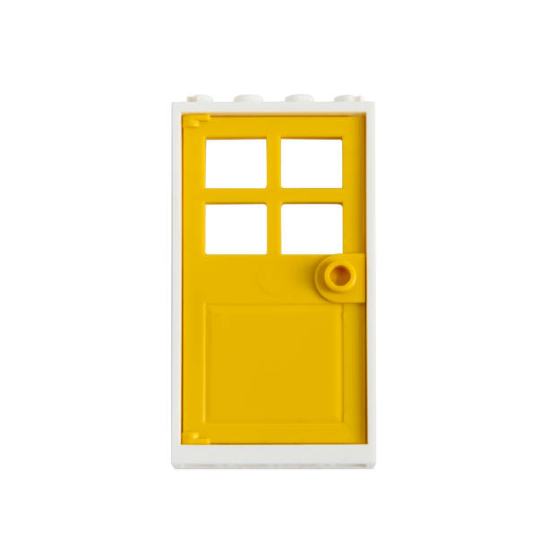 Door with window detail of Plastic building block constructor on transparent background