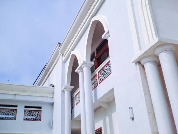 istock white mosque facade with intricate arched windows and balconies, reaching towards a clear blue sky 2196515867