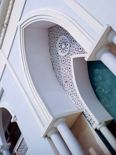 istock white mosque facade with intricate arched windows and balconies, reaching towards a clear blue sky 2196515874