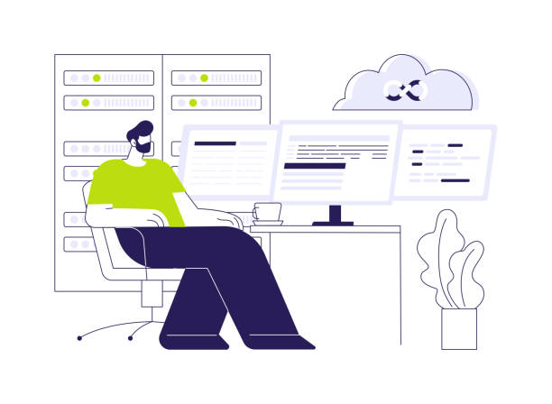 DevOps cloud engineer abstract concept vector illustration. DevOps cloud engineer abstract concept vector illustration. Specialist develops cloud network, IT technology, datacenter worker, edge computing, service reliability, programming abstract metaphor. edge computing data center stock illustrations