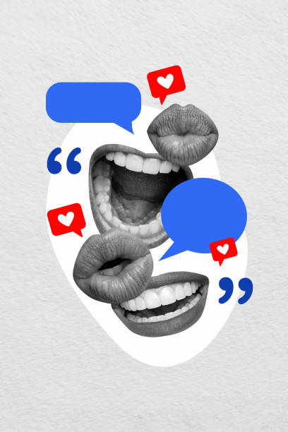 istock Vertical photo collage of mouth kiss lips emotions notifications like share text box sms dialogue discussion isolated on painted background 2196518122