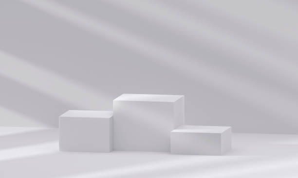 istock 3D white podium with light and shadow. Abstract geometric composition in minimalist design. 3D studio display showroom product pedestal 2196521444