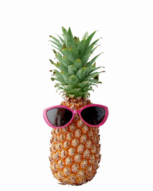 istock Funny pineapple face in sunglasses on white background, summer tropical concept 2196522904