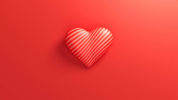 istock Red striped heart with soft shadow on a red background. Valentine's day romantic backdrop. 3d render illustration. 2196524812