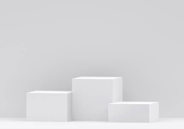 istock White product display podium in studio room, for display presentation 2196525704