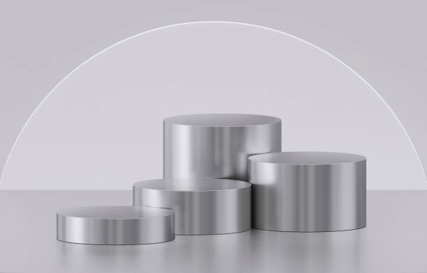 istock Metal podium isolated on gray background. Product display 2196525705