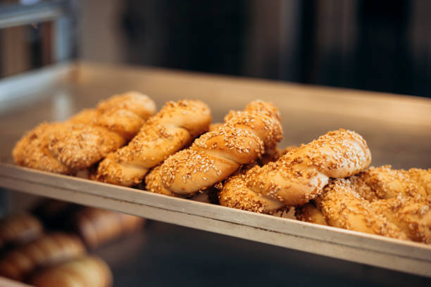 Turkish bagel. Round shaped sesame bagel. Pastry delicacies.