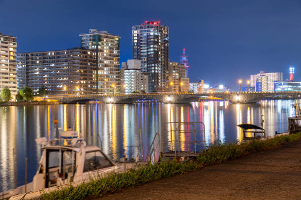 istock View of city lit up at night 2196527358
