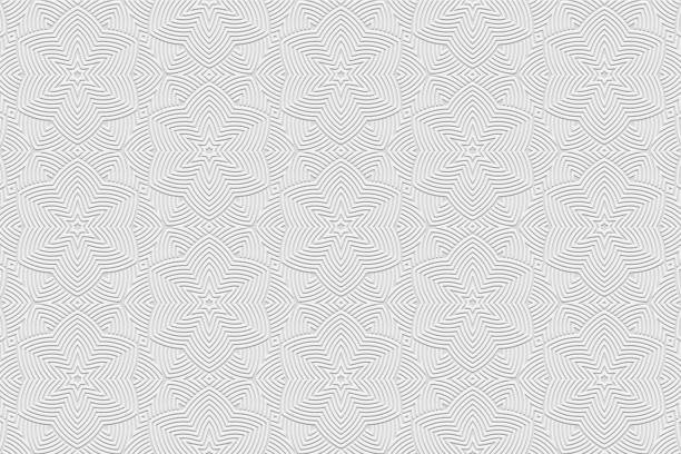 istock Geometric white background, tribal design cover, banner. Floral 3d pattern, embossed, vintage. Ethnic texture, ornaments, arabesques, mandala of the East, Asia, India, Mexico, Aztec. 2196533361