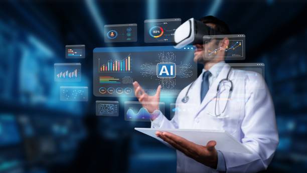 istock Medical Professional Using Virtual Reality Technology for Advanced Healthcare Solutions and Displaying Artificial Intelligence Analytics. PHMT 2196533765