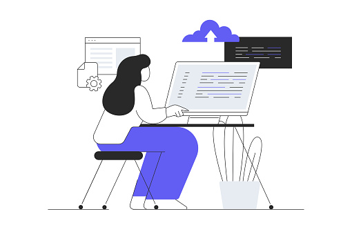 Backend Development Coding And Programming Woman Character Working With ...