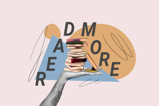istock 3D photo collage composite trend artwork sketch image of black white silhouette huge hand hold book pile word read more bookstore 2196537039