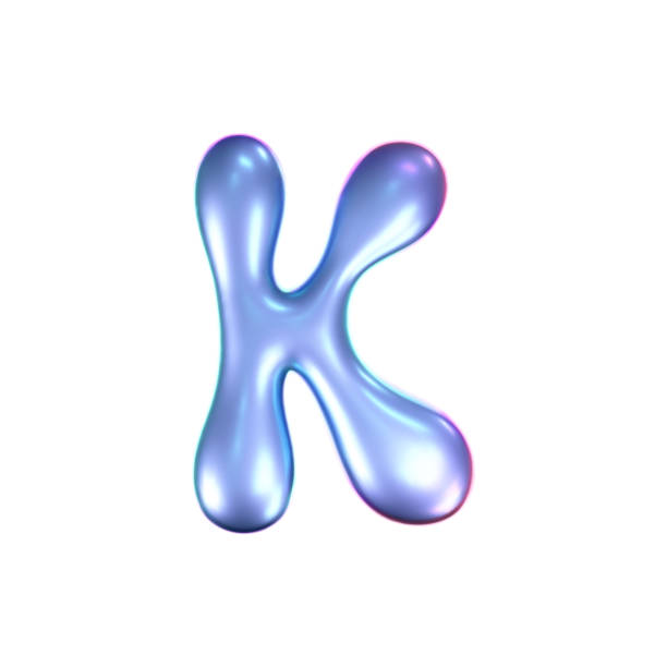 istock 3d holographic liquid letter K in y2k style isolated on a white background. Render of 3d neon inflated iridescent alphabet with rainbow effect. 3d vector y2k hologram letter 2196538926