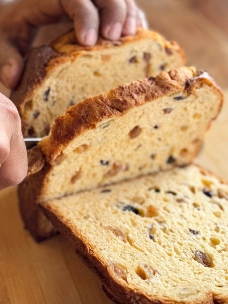 Cross section of raisin bread.