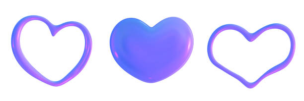 istock 3D heart hologram gradient. 3d y2k chrome metal heart. Render vector holographic 2196543573