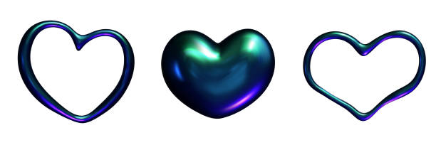 istock 3D heart hologram gradient. 3d y2k chrome metal heart. Render vector holographic 2196543731
