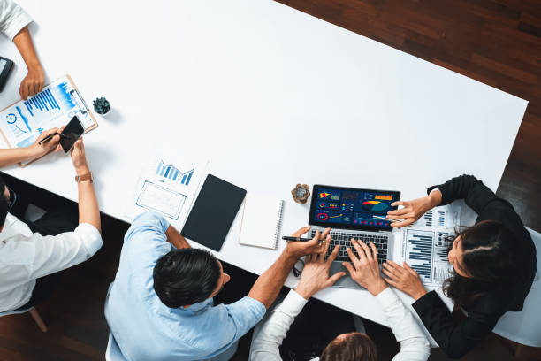 istock Group of office worker and businesspeople working on empty space. Prudent 2196545861